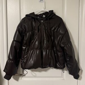 H&M Brown Leather Puffer Jacket